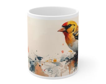 Taza de cerámica con estampado de jilguero: regalo para los amantes de las aves