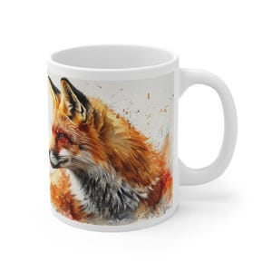 Caneca de cerâmica com estampa de raposa: aquarela com arte animal, xícara de café e chá