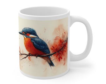 Mug en céramique martin-pêcheur : cadeau pour amoureux des oiseaux, tasse à café art nature