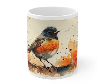 Robin Print Ceramic Mug: Bird Lover Gift