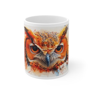Owl Print Coffee Tea Mug - Rustic Ceramic Cup for Bird Lovers & Nature Enthusiasts, Perfect Gift for Home and Office