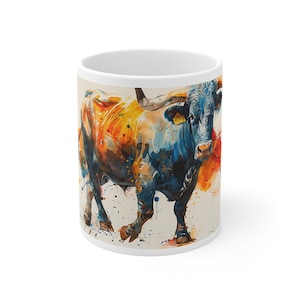 Bull Print Coffee Tea Mug - Ceramic Bull Cup for Animal Lovers & Nature Enthusiasts, Perfect Gift for Home and Office