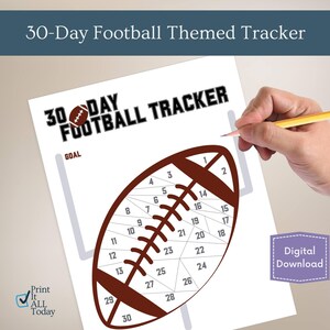 Football Themed 30 Day Challenge Tracker Printable | Goal Setting / Habit Tracker Printable | PDF Instant Download | Letter/A4 Size