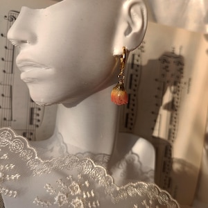 Pendiente de rosa de melocotón real, joyería romántica vintage, regalo para ella, regalo de San Valentín