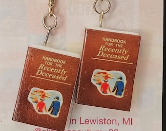 Minibook Earrings - Beetlejuice Memorabilia - Retro Halloweeeb theme Party- Mini book Charms