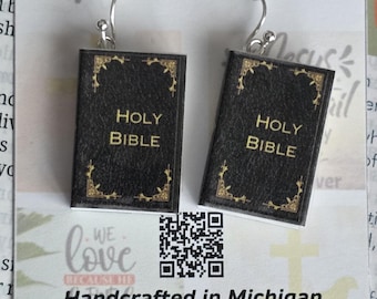 The Holy Bible, minibook earrings, Christian jewelry, Jesus Gifts for all ages