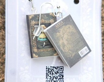 Alice in Wonderland Vintage Miniature Book Earrings, Birthday Gift Ideas and Mothers Day Suprise Gift