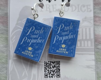 Pride & Prejudice minibook earrings, blue jewelry for all ages, bookish gift ideas