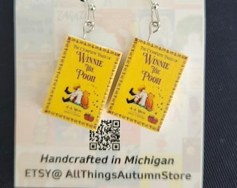 Winnie the Pooh Tiny Book Earrings: Classic Children's Novel Jewelry, Birthday gift idea for her