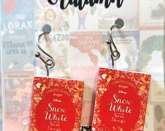 SNOW WHITE mini-book earrings, Dark Academia style, Red Posion Apples, Evil Queen accessories