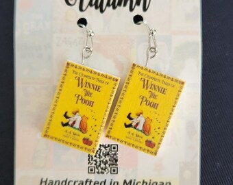 Winnie the Pooh- mini book earrings- yellow bear gifts for girls, Graduation gift