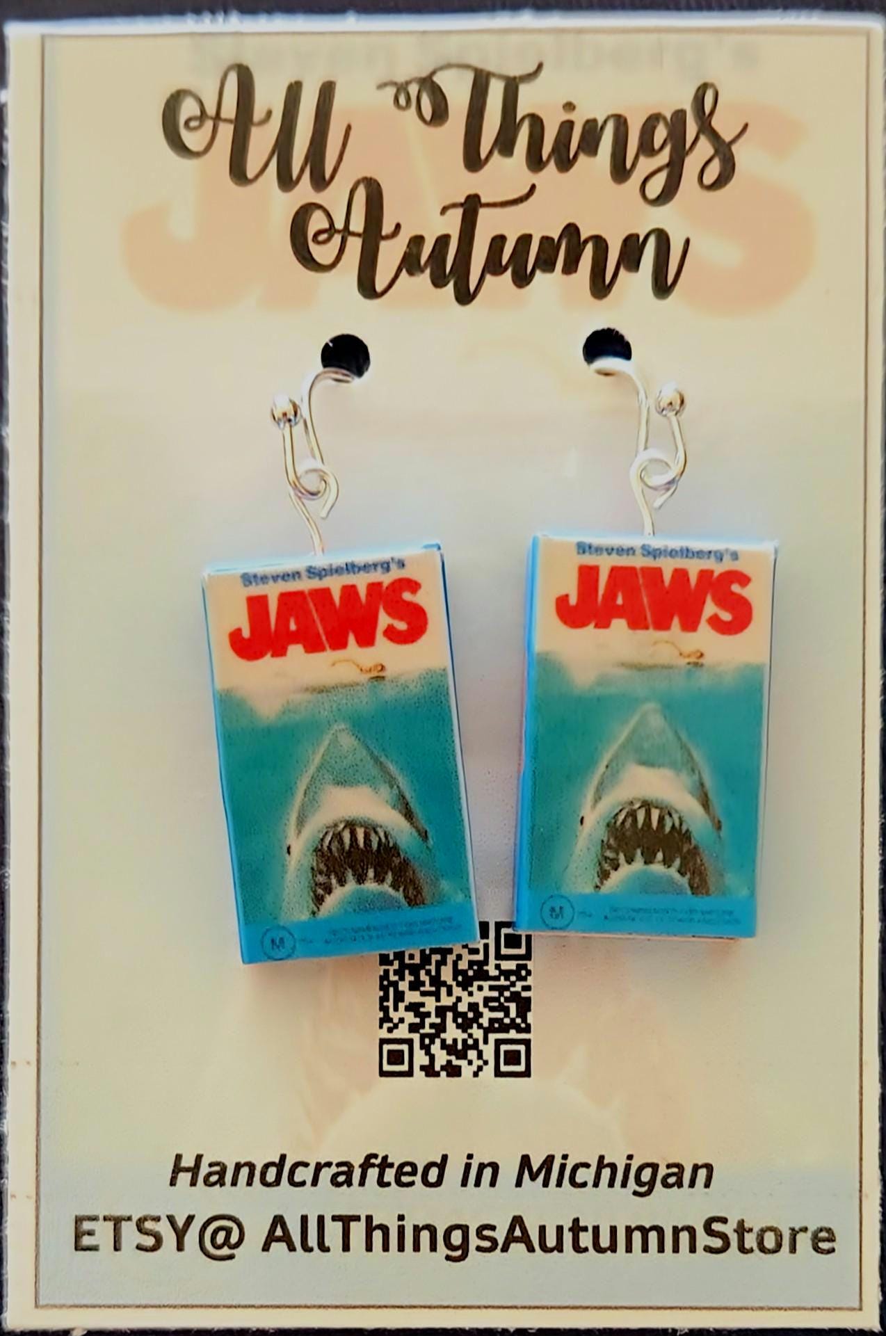 Jaws, 50th Anniversary, Miniature Movie Earrings, shark week, ocean gift, shark bait