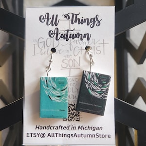 The Chosen series- blue bible study book earrings, Graduation Gift
