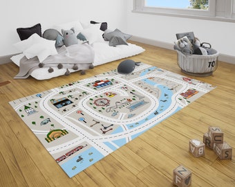 Montessori-Inspired Large Play Rug for Kids - Organic City & Car Road Map, Ideal Playroom or Nursery Carpet, Gift