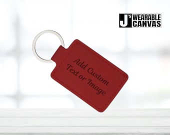 Engraved Square Leather Keychain: Personalized Key Fob - Gifts & Branding
