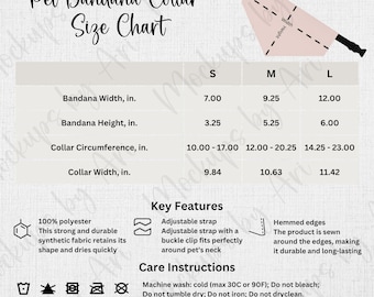 Pet Bandana Collar Size Chart (Digital Download)