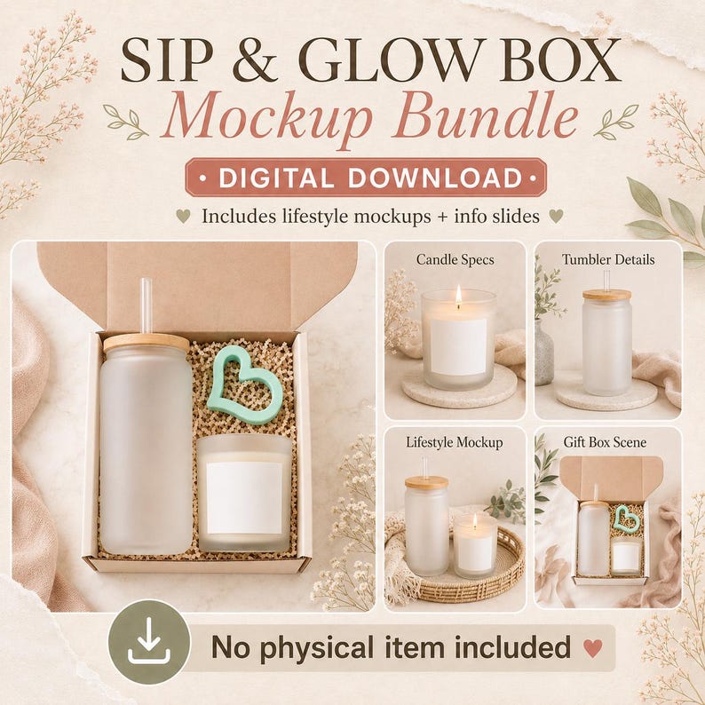 Slide Sip Box Printonic Sip & Glow Box Mockup Bundle, Frosted Tumbler Candle ...