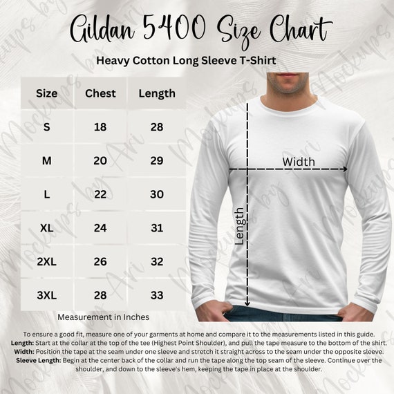 Gildan 5400 Size Chart: Long Sleeve T-shirt Sizing (digital