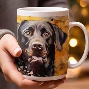 Labrador Retriever Becher, Black Lab Kaffeetasse, künstlerisches Hunde-Liebhaber-Geschenk, Aquarell Hundedruck, einzigartiges Haustier-Besitzergeschenk