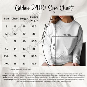 Gildan 2400 Long Sleeve T-Shirt Size Chart (Digital Download)