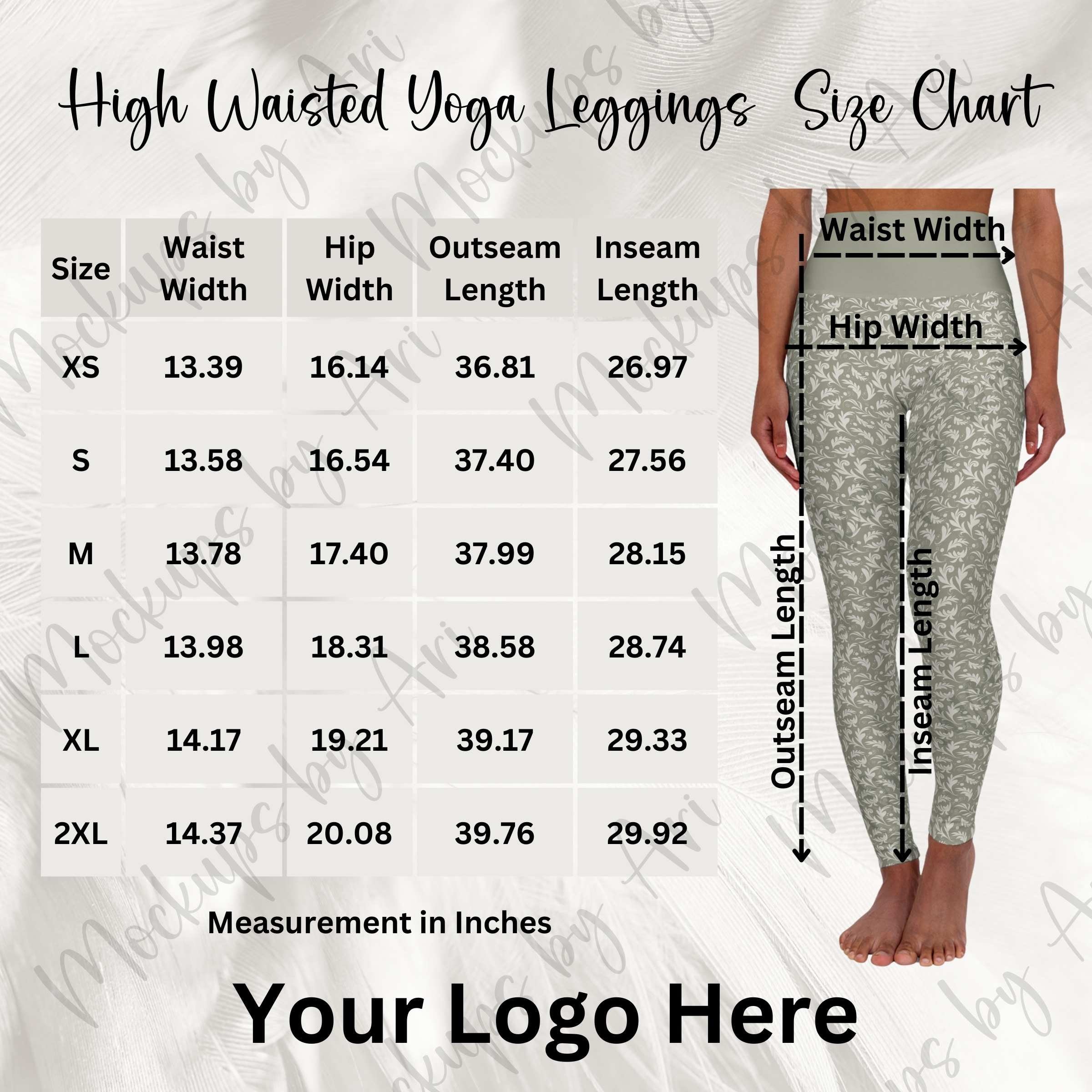 High Waisted Yoga Leggings Size Chart (digital Download) - Etsy