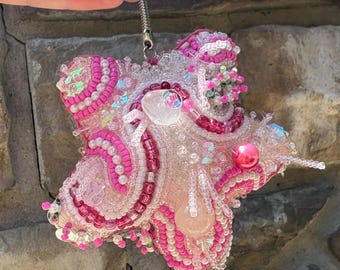 Hand sewn hand beaded bag charm