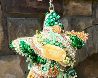 Super cute hand-beaded star bag charm keychain chain bag accessory
