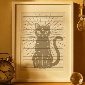Printable Black Cat Letter Writing Paper Set with Black Border A4 A5 US Letter Digital Stationery Cute Minimalist Notepad for Notes Gifts