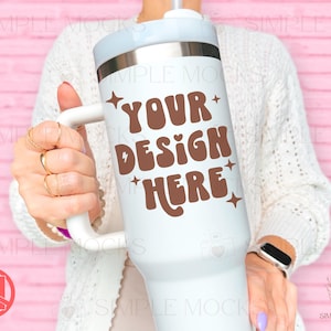 40 oz Tumbler Mockup, White 40oz Tumbler Mock Up, 40oz Tumbler With Handle Mockup, Tumbler Mockup Image, White 40 oz Maxi Cup Mockup