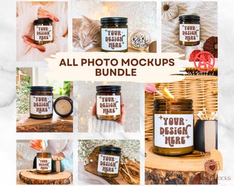 POD Candle Mockup Bundle, 9 Unzen Kerze Foto Mockup, Lumient Bernstein Kerze Mockup Bundle, Lifestyle Kerze Mockup, Print heraus