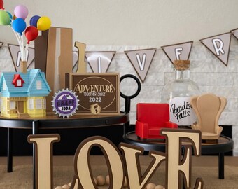 UP Inspired table Decor, Tiered Tray UP Movie Prop Set, Adventure Theme Home & Shelf Decor, Up anniversary decor