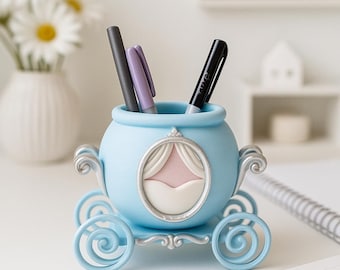 Portapenne a forma di carrozza di Cenerentola, organizer da scrivania con stampa 3D, decorazione da scrivania da principessa, regalo per bambini, portapenne da sogno per creativi