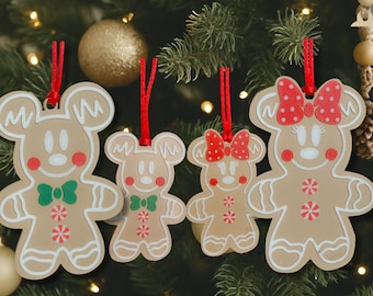 Mickey and Minnie Gingerbread Ornaments, Disney Christmas Tree Decor, Family Set 3D Printed Holiday Ornaments