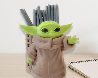 Baby Yoda Pen Holder, 3D Printed Grogu Desk Organizer, Cute Star Wars Office Gift for Fans, Coworkers or Collectors