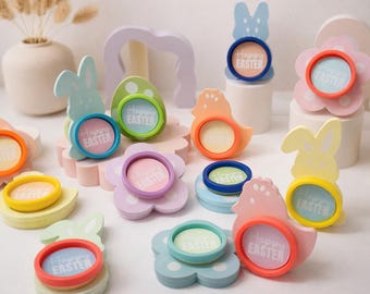 Easter Playdough Cutter and Holder Set for Kids, Easter basket stuffer, Playdoh Easter card
