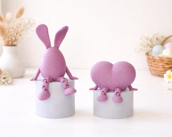 Set de huevo de conejito y corazón, juguetes articulados impresos en 3D, decoración de escritorio de Pascua y regalo de oficina para compañeros de trabajo.