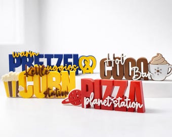 Party Table Name Signs, Stand-Up Food Station Decor, 3D Printed Signs for parties
