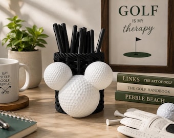 Golf Pen Holder Desk Organizer, Mickey Inspired Golf Desk Decor, Golf Ball Pencil Cup, Golfer Gift, Office Desk Accessory