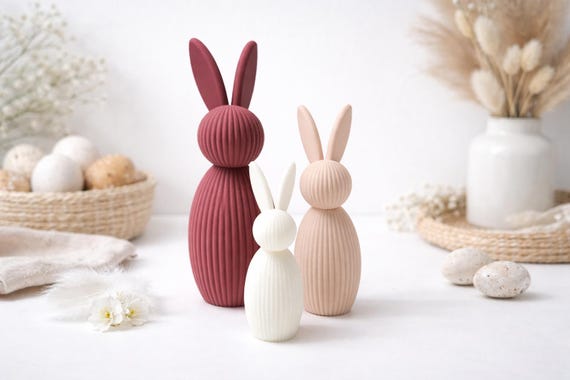 Boho Easter Bunny Decor, Modern Minimal Rabbit Figurine, Neutral Spring Home Decor, Scandinavian Style Easter Shelf Decor