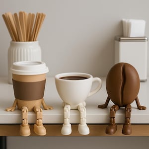 Coffee Lover Articulated Buddy, 3D Printed Coffee Decor, Cute Desk Display for Baristas & Office Gifts, Coffee Mug Articulated Buddy