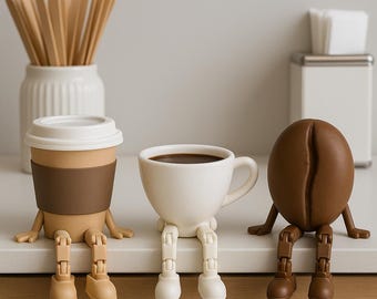 Coffee Lover Articulated Buddy, 3D Printed Coffee Decor, Cute Desk Display for Baristas & Office Gifts, Coffee Mug Articulated Buddy