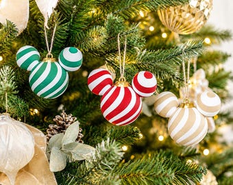 Mickey Inspired Christmas Ornament, Candy Cane Stripe Mouse Ornament, 3D Printed Holiday Tree Decor, Disney Inspired Christmas Gift
