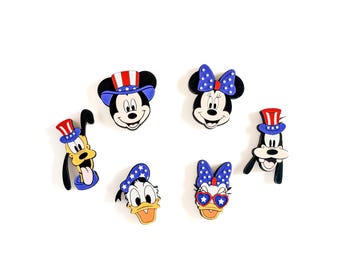 Patriotic Disney Character Magnets, USA Mickey & Friends Magnets, 4th of July Fridge Magnets, Disney Cruise Door Decor, DCL Magnet Set