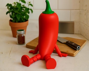 Chili Pepper Fun Gift for Food Lovers or Kitchen Display, Chili Pepper Articulated Buddy, 3D Printed Spicy Desk Decor
