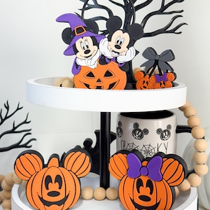 Disney Halloween Tiered Tray Decor Mickey and Minnie Pumpkin Set Witch Minnie Pumpkin Tray Fillers for Halloween table decor Disney inspired