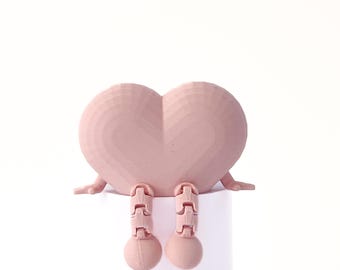Love Gift for Her 3D Printed Articulated Heart Buddy Cute Poseable Figurine for Lovers Shelf Decor and Anniversary Gift for Him