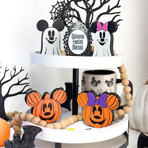 Disney Halloween Tiered Tray Decor Mickey Ghosts Minnie Pumpkins Haunted Sign Minnie Mickey Inspired Halloween Set for table decor