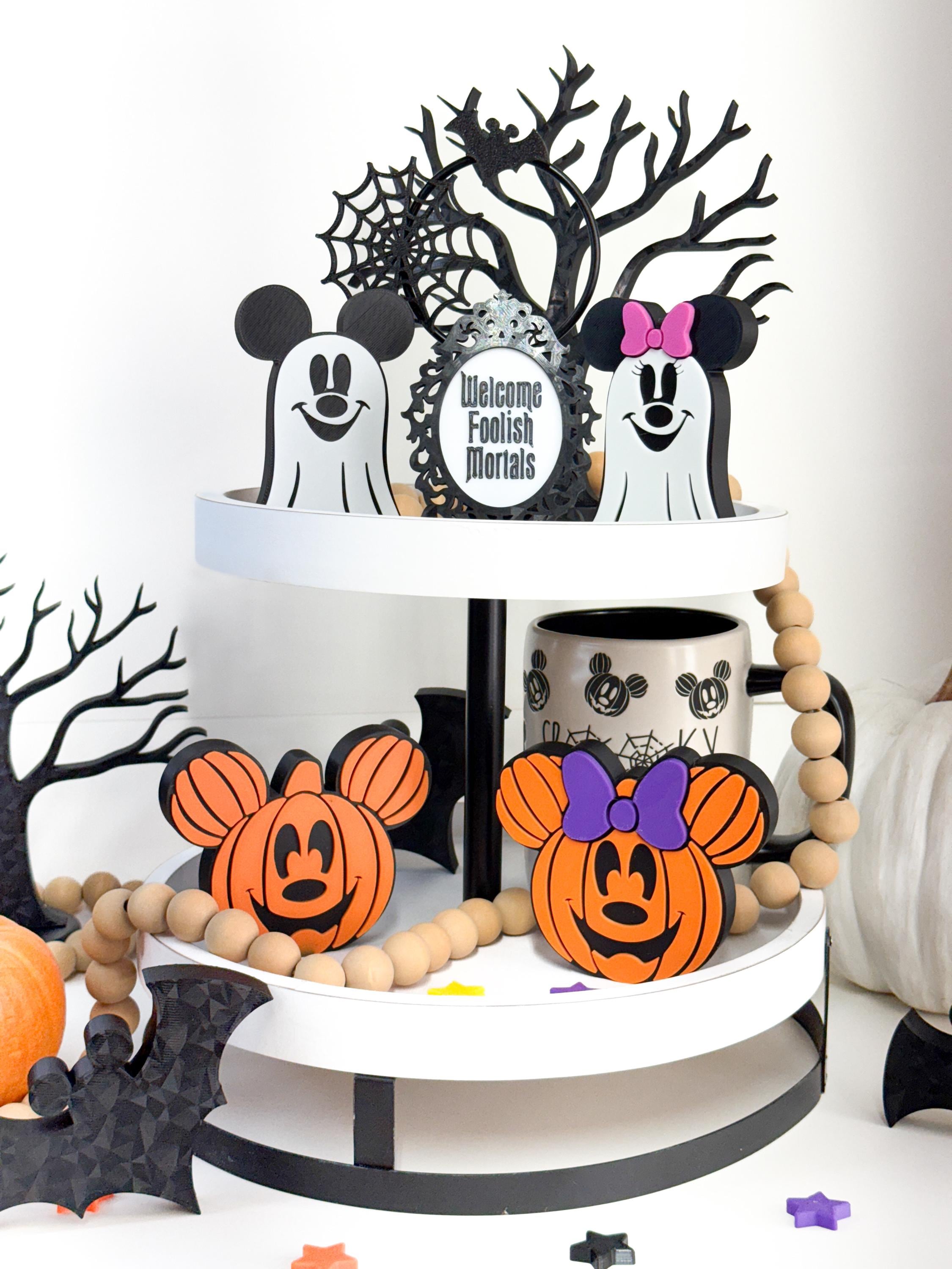 Disney Halloween Tiered Tray Decor Mickey Ghosts Minnie Pumpkins