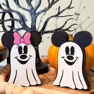 Mickey & Minnie Ghost Halloween Tiered Tray Decor 3D Printed Cute Disney Inspired Shelf Sitters or Coffee Bar Props Disney Halloween decor