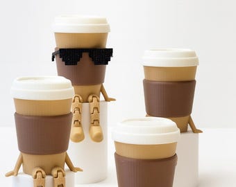 Coffee Cup gift, Coffee To-Go Cup Articulated Buddy, 3D Printed Coffee Lover Desk Decor, Cute Coffee Bar Office Display, coffee lover gift